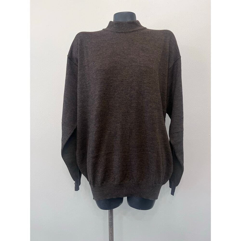 Bachrach Pullover Sweater Merino Wool Mock Turtleneck Brown Mens XL Preppy Italy